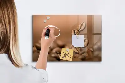 Koffiebonen memobord van glas met print inclusief neodymium magneten