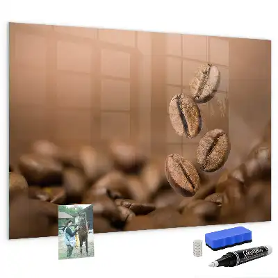 Koffiebonen memobord van glas met print inclusief neodymium magneten