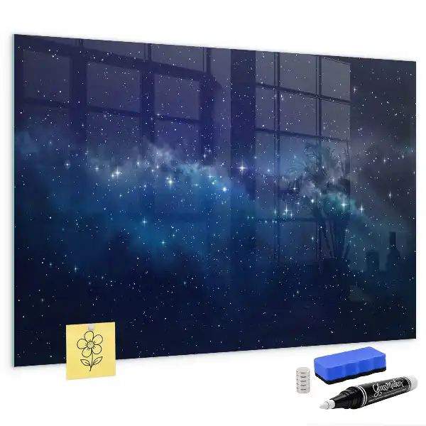 Magnetisch planbord van bedrukt glas met motief van donkere lucht en sterren