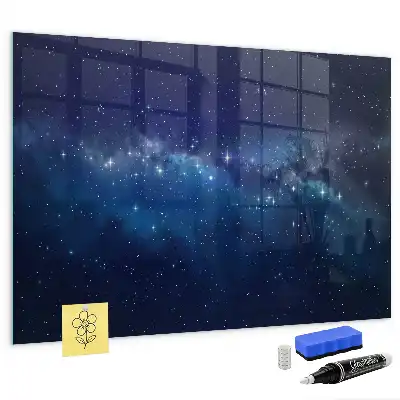 Magnetisch planbord van bedrukt glas met motief van donkere lucht en sterren