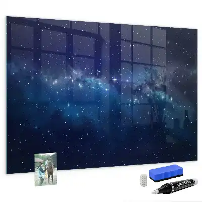 Magnetisch planbord van bedrukt glas met motief van donkere lucht en sterren