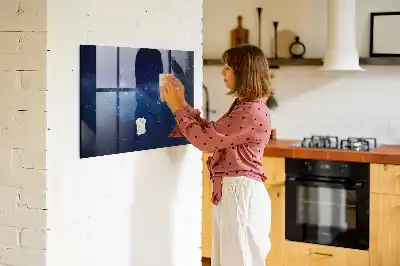 Magnetisch planbord van bedrukt glas met motief van donkere lucht en sterren