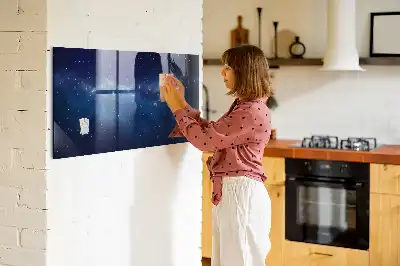 Magnetisch planbord van bedrukt glas met motief van donkere lucht en sterren