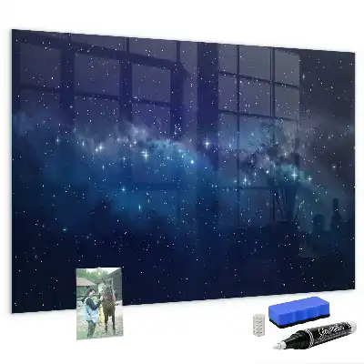 Magnetisch planbord van bedrukt glas met motief van donkere lucht en sterren