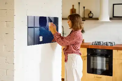 Magnetisch planbord van bedrukt glas met motief van donkere lucht en sterren