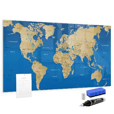 Glazen memobord met print inclusief neodymium magneten in wereld-design