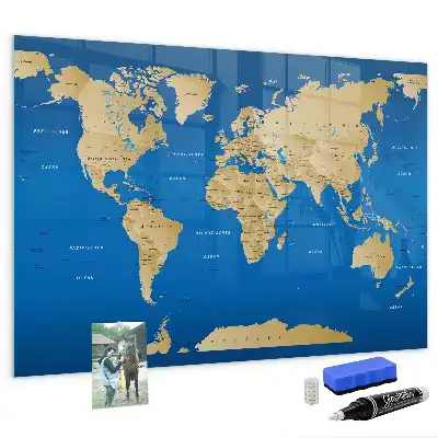 Glazen memobord met print inclusief neodymium magneten in wereld-design