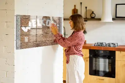 Magnetisch glazen planbord welkomstbord met bedrukking voor aan de muur