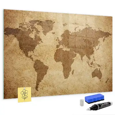 Magnetisch planbord van bedrukt glas met vintage wereldkaart