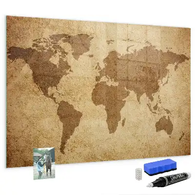 Magnetisch planbord van bedrukt glas met vintage wereldkaart