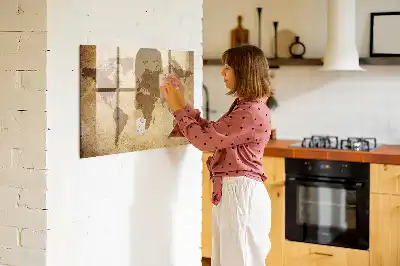 Magnetisch planbord van bedrukt glas met vintage wereldkaart