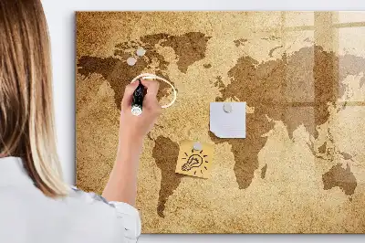 Magnetisch planbord van bedrukt glas met vintage wereldkaart