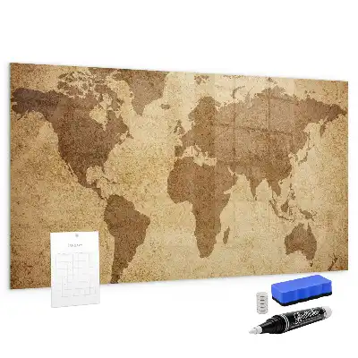 Magnetisch planbord van bedrukt glas met vintage wereldkaart
