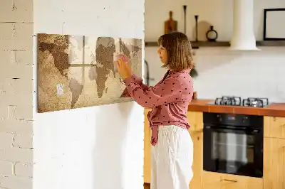 Magnetisch planbord van bedrukt glas met vintage wereldkaart