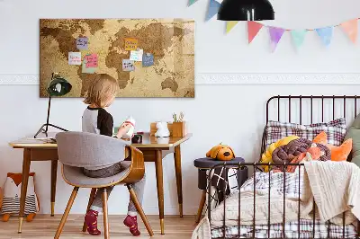 Magnetisch planbord van bedrukt glas met vintage wereldkaart