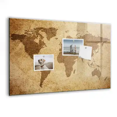 Magnetisch planbord van bedrukt glas met vintage wereldkaart