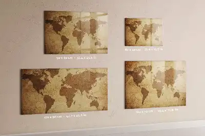 Magnetisch planbord van bedrukt glas met vintage wereldkaart