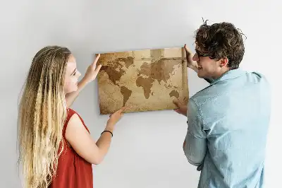 Magnetisch planbord van bedrukt glas met vintage wereldkaart