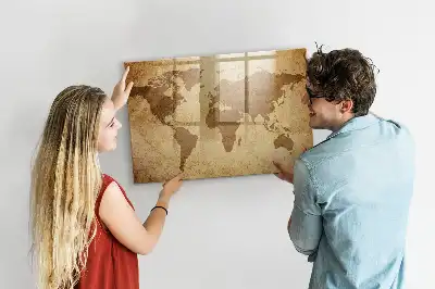Magnetisch planbord van bedrukt glas met vintage wereldkaart