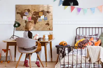 Glazen memobord met print en neodymium magneten uitvoering vintage wereldkaart