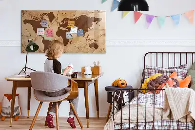Glazen memobord met print en neodymium magneten uitvoering vintage wereldkaart