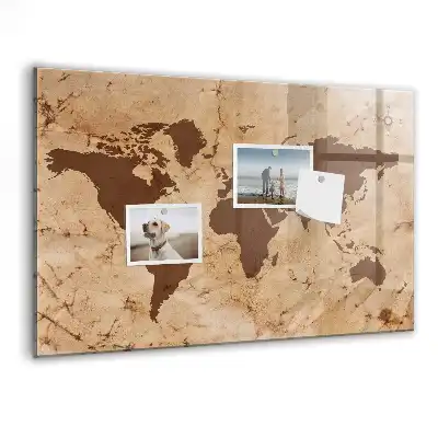 Glazen memobord met print en neodymium magneten uitvoering vintage wereldkaart
