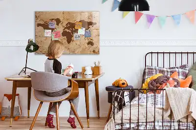 Glazen memobord met print en neodymium magneten uitvoering vintage wereldkaart