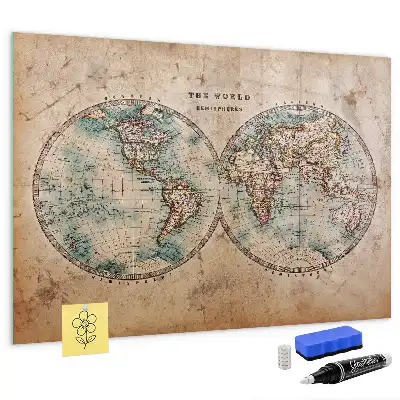 Magnetisch planbord van bedrukt glas met wereldkaart design