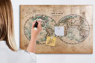Magnetisch planbord van bedrukt glas met wereldkaart design