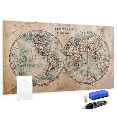 Magnetisch planbord van bedrukt glas met wereldkaart design