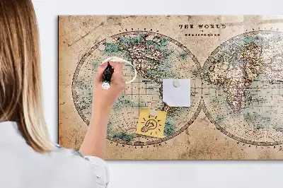 Magnetisch planbord van bedrukt glas met wereldkaart design