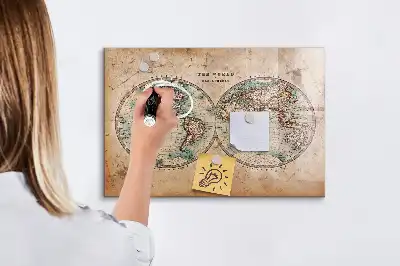 Magnetisch planbord van bedrukt glas met wereldkaart design