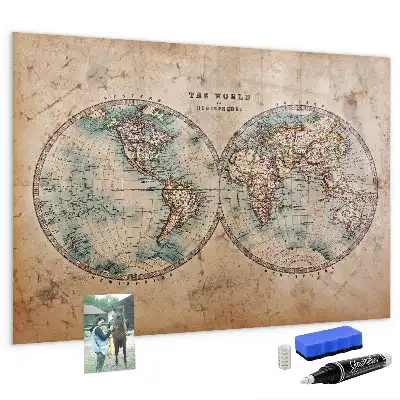 Magnetisch planbord van bedrukt glas met wereldkaart design