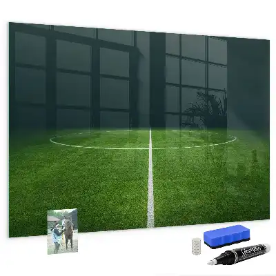 Glazen memobord met print inclusief neodymium magneten voetbalveld