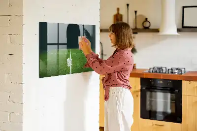 Glazen memobord met print inclusief neodymium magneten voetbalveld