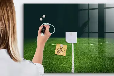 Glazen memobord met print inclusief neodymium magneten voetbalveld