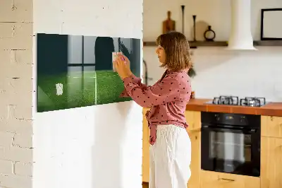Glazen memobord met print inclusief neodymium magneten voetbalveld