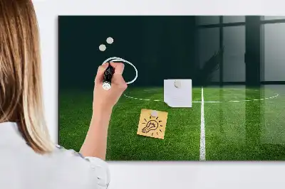 Glazen memobord met print inclusief neodymium magneten voetbalveld