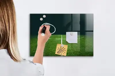 Glazen memobord met print inclusief neodymium magneten voetbalveld