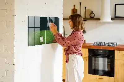 Glazen memobord met print inclusief neodymium magneten voetbalveld