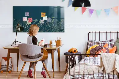 Magnetisch planbord van bedrukt glas ontwerp Bergschets voor aan de muur