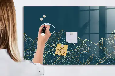 Magnetisch planbord van bedrukt glas ontwerp Bergschets voor aan de muur