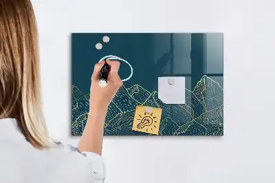 Magnetisch planbord van bedrukt glas ontwerp Bergschets voor aan de muur