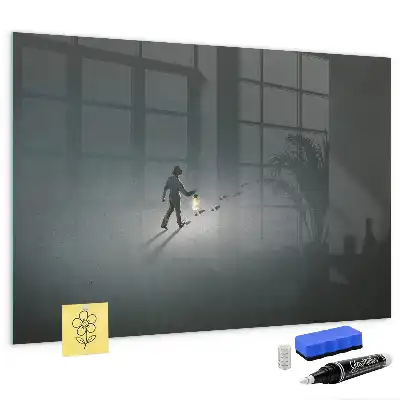 Magnetisch planbord van bedrukt glas wandelaar in het donker