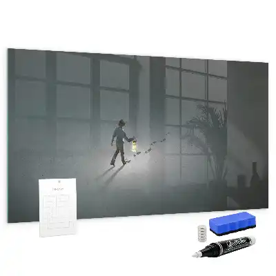 Magnetisch planbord van bedrukt glas wandelaar in het donker
