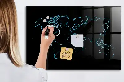 Glazen memobord met wereldkaartprint inclusief neodymium magneten