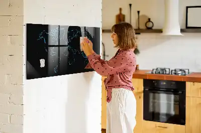 Glazen memobord met wereldkaartprint inclusief neodymium magneten