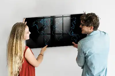 Glazen memobord met wereldkaartprint inclusief neodymium magneten