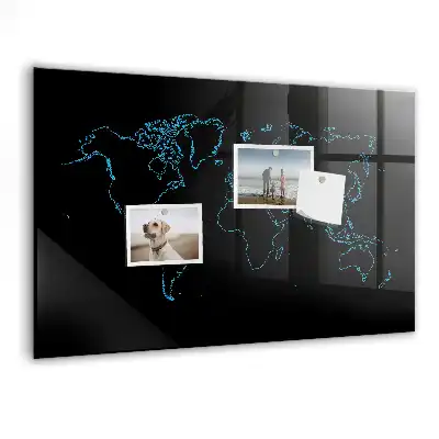 Glazen memobord met wereldkaartprint inclusief neodymium magneten
