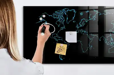 Glazen memobord met wereldkaartprint inclusief neodymium magneten